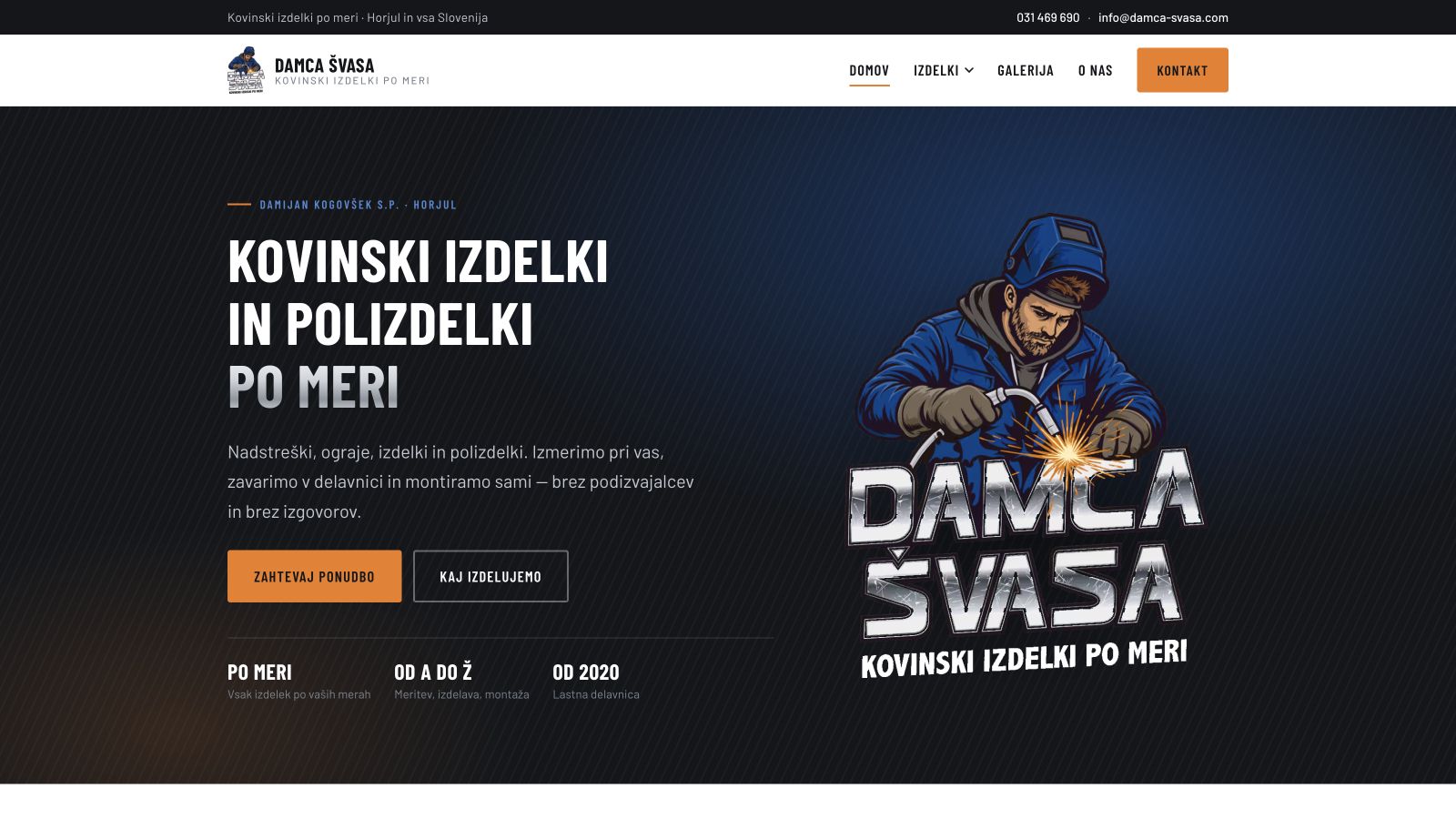 Damca švasa: desktop view of the custom metalwork website