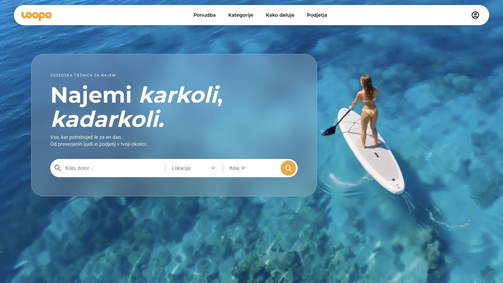 Desktop view of the Loopo equipment rental marketplace